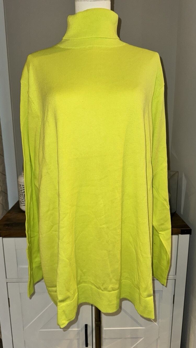 Amazon Essentials Women’s 4X Neon Yellow Turtleneck Sweater Tunic Plus Size